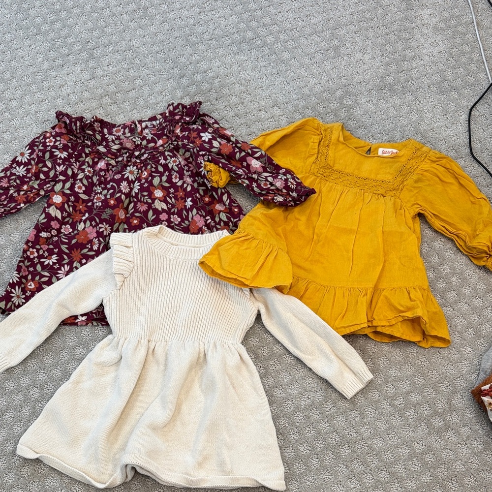 Set of Three Baby Dresses - Floral, Mustard, Cream
